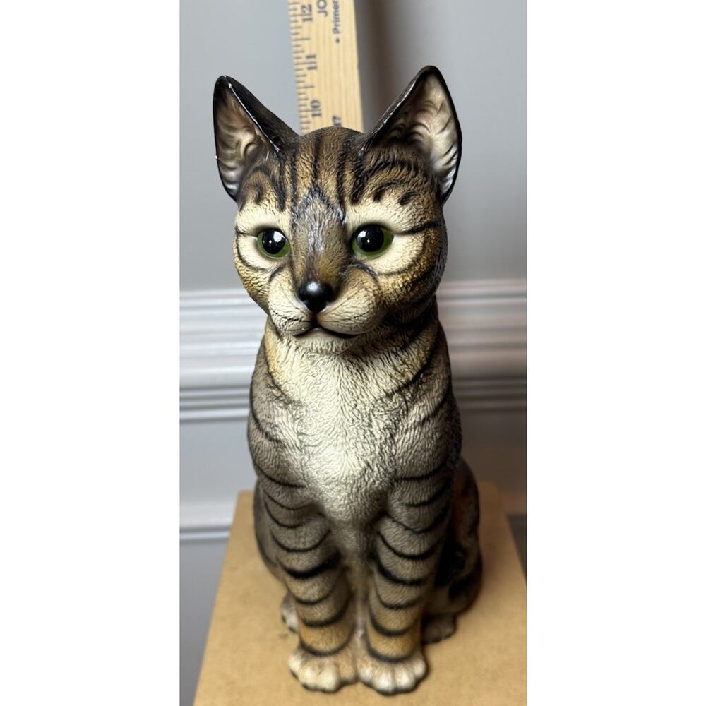 Harvey Knox Vintage Kimco Japan Tabby Cat Figurine 11” Green Eyes H323A81 - Picture 4 of 9